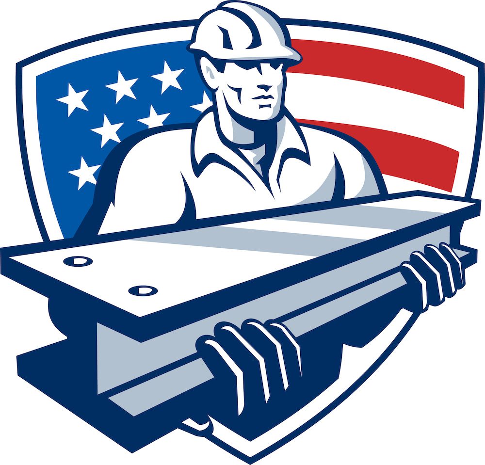 Construction Steel Worker I-Beam American Flag